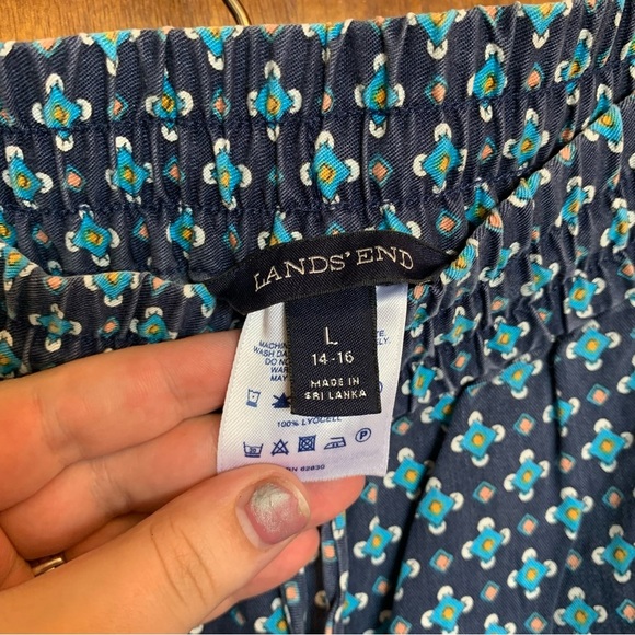 Lands end lounge pants size large women’s blue diamond print tie waist - Picture 8 of 14